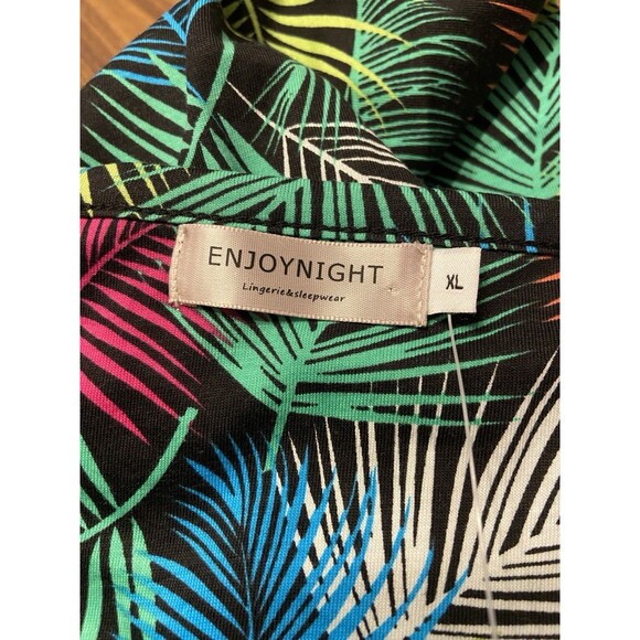 Women's ENJOYNIGHT Sleepwear Gown Size XL NWT Palm Leaves Colorful Short Sleeve - Picture 6 of 12